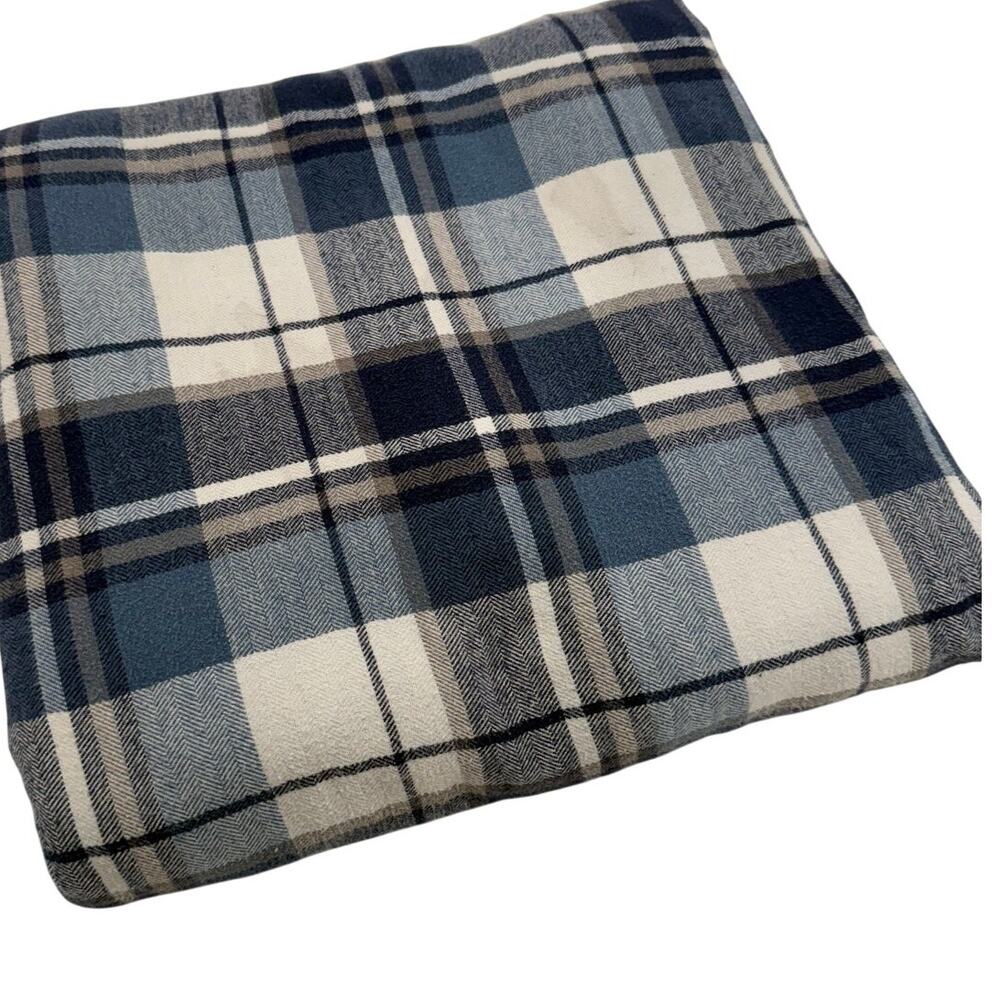 Full Flannel From Portugal Flat Sheet Blue Plaid 100% Cotton Made in Portugal